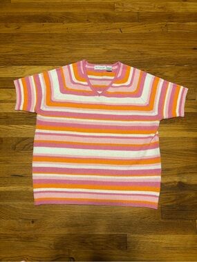 White Stag Short Sleeve Striped V-Neck Sweater